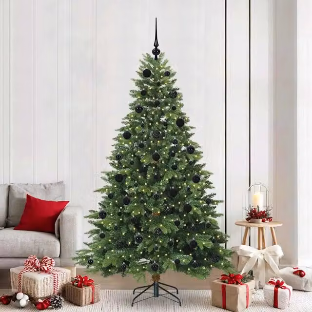 Albero di Natale artificiale moderno vidaXL verde con 300 LED luce bianca calda in PE e PVC, Altezza: 210 cm