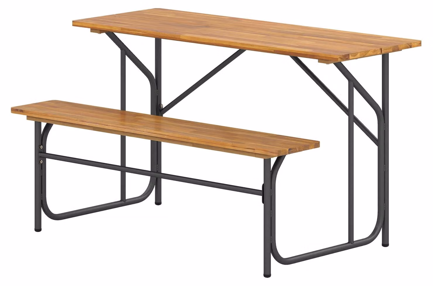 Set di mobili da giardino KOMFOTTEU in legno di acacia per 2 persone, composto da un'area salotto con piedini regolabili e supporti rinforzati, un tavolo da picnic e una panca con struttura in metallo robusta, ideale per terrazza e giardino. Capacità di c