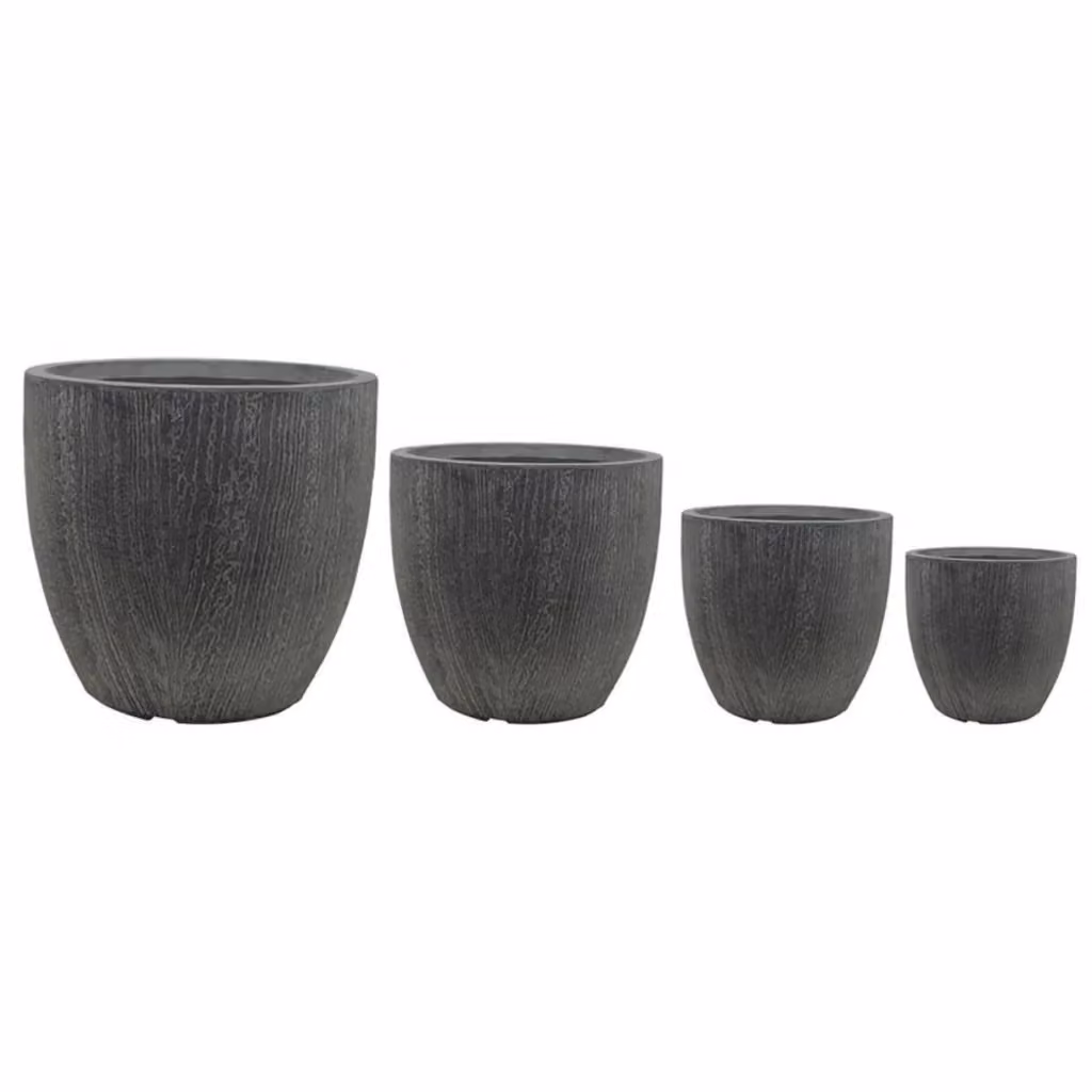 Set di 4 vasi KEMP in fibra di argilla grigi, design minimalista e rotondo, L/P/H: 44 x 44 x 43 cm – 2
