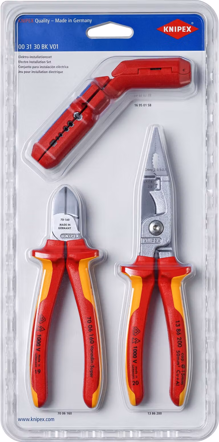 KNIPEX 00 31 30 BK V01 Set per installazione elettrica 1 x 13 86 200, 1 x 16 95 01 SB, 1 x 70 06 160