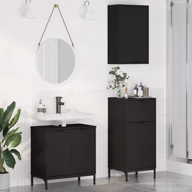 Set di mobili per il bagno moderno vidaXL in 3 pezzi nero lucido L/P/H: 39,3 x 36,0 x 88,0 cm