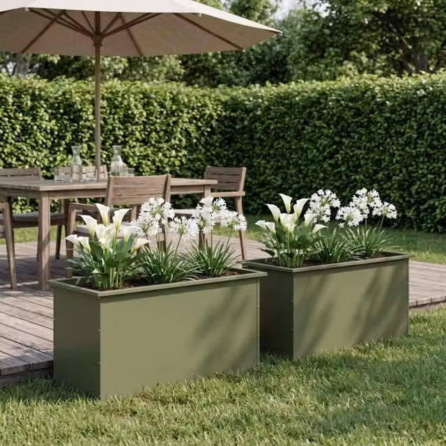 Fioriera da giardino con LED 2 pz Verde Oliva 50 x 100 x 48 cm 8008231