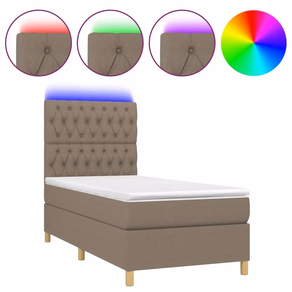 Letto a molle con materasso e illuminazione LED vidaXL in tessuto Tortora L 90 cm x P 190 cm – 2