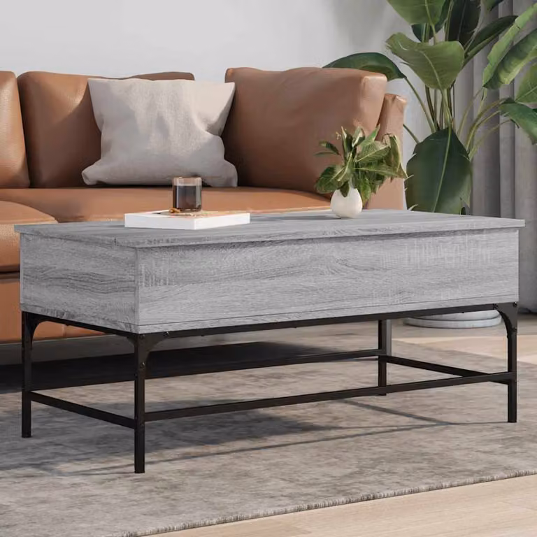 Tavolino da soggiorno vidaXL in stile industriale con piano in legno e struttura in metallo, Grigio, L 100 x P 50 x H 45 cm