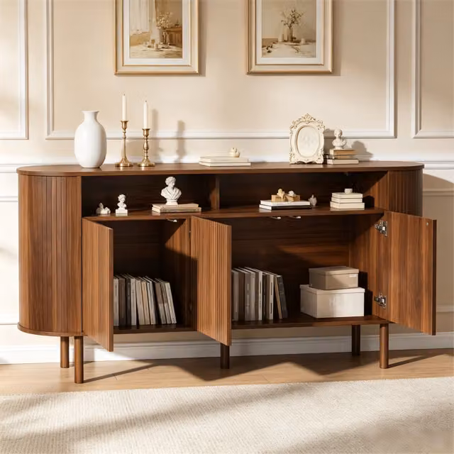 Cassettiera con 3 ante e ripiano ¨C Minimal ¨C marrone legno 160x40x78.5cm per soggiorno ingresso