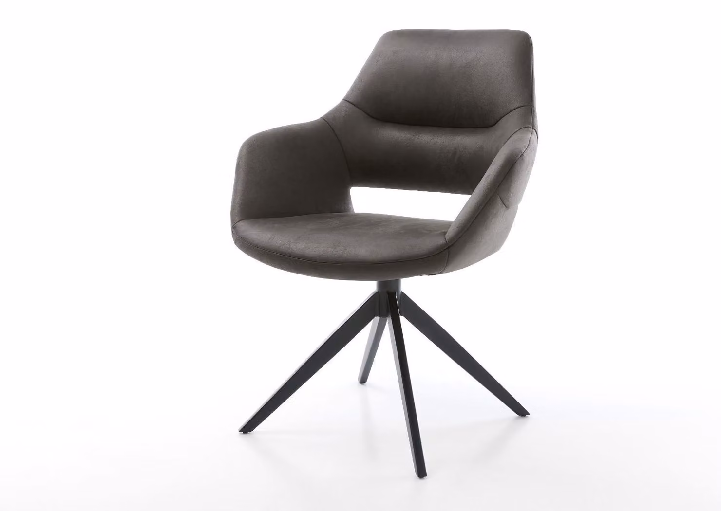 DELIFE Sedia girevole Yago-Flex con braccioli in microfibra antracite vintage, base a croce larga nera, girevole a 360°, funzione oscillante, molle insacchettate