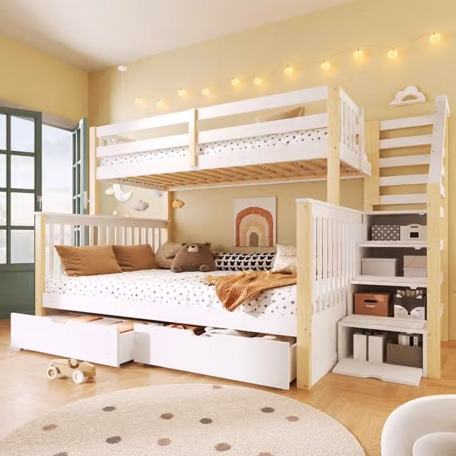 Letto a Castello con Soppalco e Cassetti ¨C MINIMAL ¨C Bianco, 90x200 / 140x200