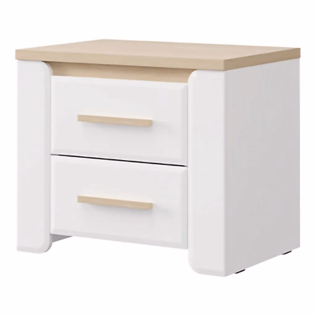 Comodino DMORA Yamba con 2 cassetti in finitura bianco opaco e rovere, L 58 cm x P 40 cm x H 50 cm – 2