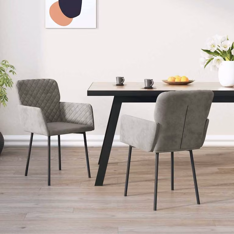 Set di 2 sedie da pranzo vidaXL in velluto grigio chiaro con braccioli e design moderno