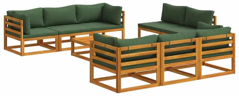 Set da giardino per relax composto da 9 pezzi, modulare, in legno massello di acacia naturale