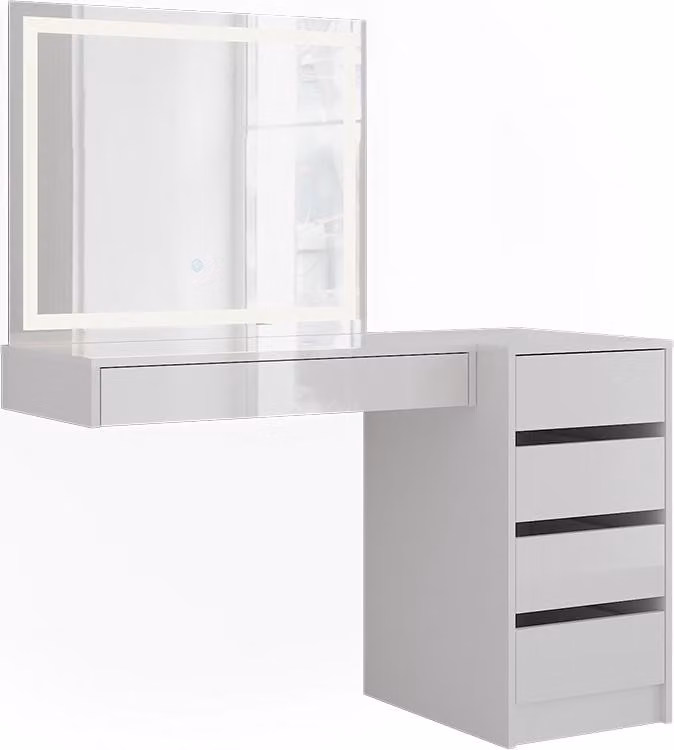 Tavolo da toeletta Vicco Sherry Bianco/Bianco lucido 120.2 cm con specchio LED e cassettiera, Model 57728