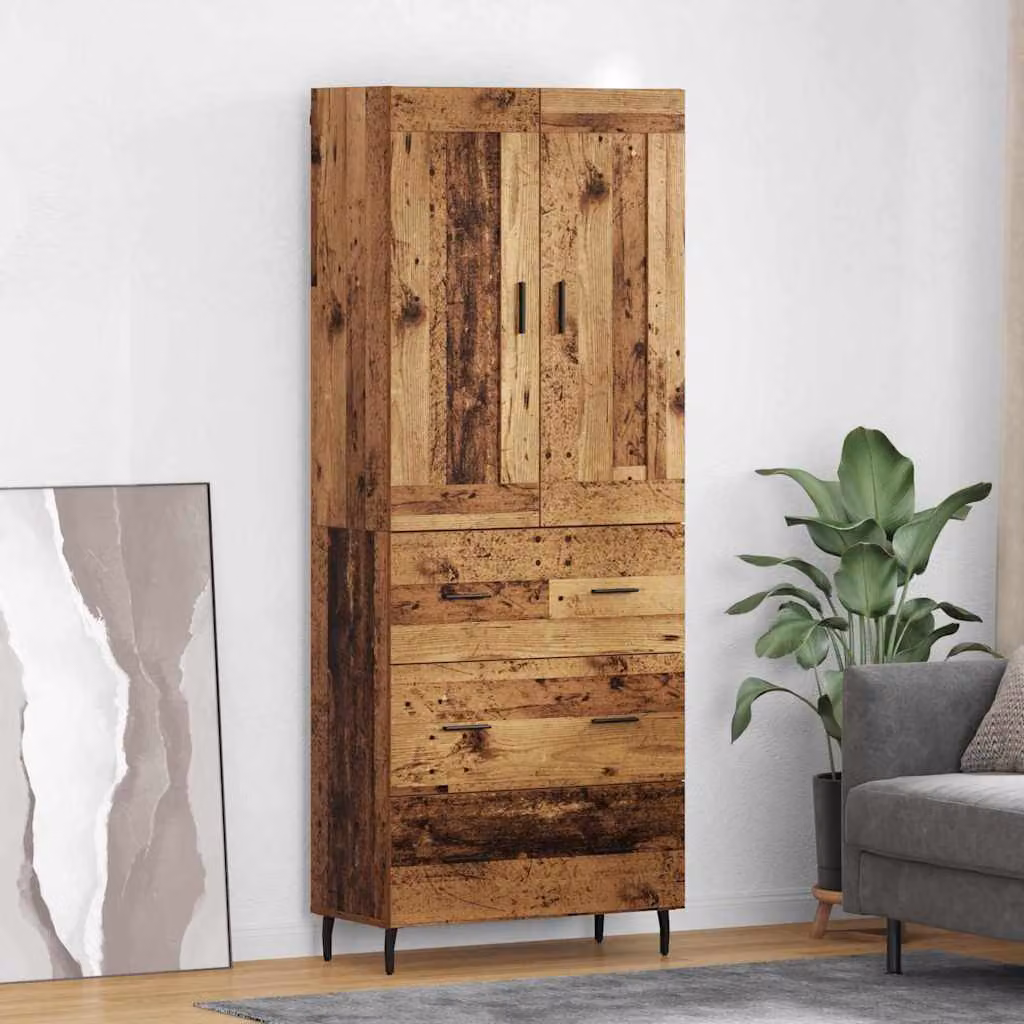 Set di 2 credenze vidaXL in legno vecchio e metallo, colore marrone, L: 69,5 cm, P: 34 cm, H: 180 cm