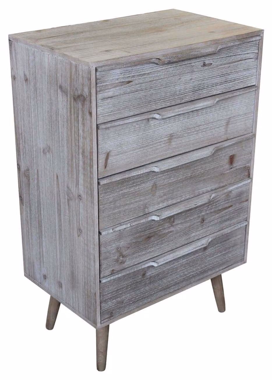 Milani Home - cassettiera 5 cassetti 60 x 40 x 95 cm, tortora, legno di paulownia e MDF