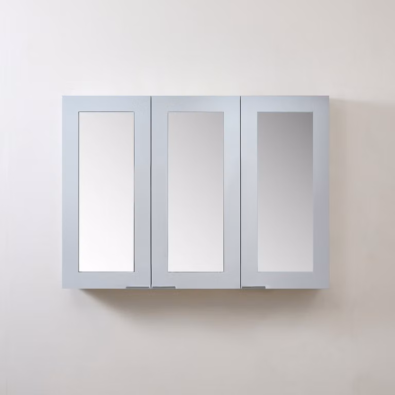 Mobiletto a Specchio da 600mm x 650mm Bianco - Completo di Maniglie con Impugnature a Dito Cromate - Cluo