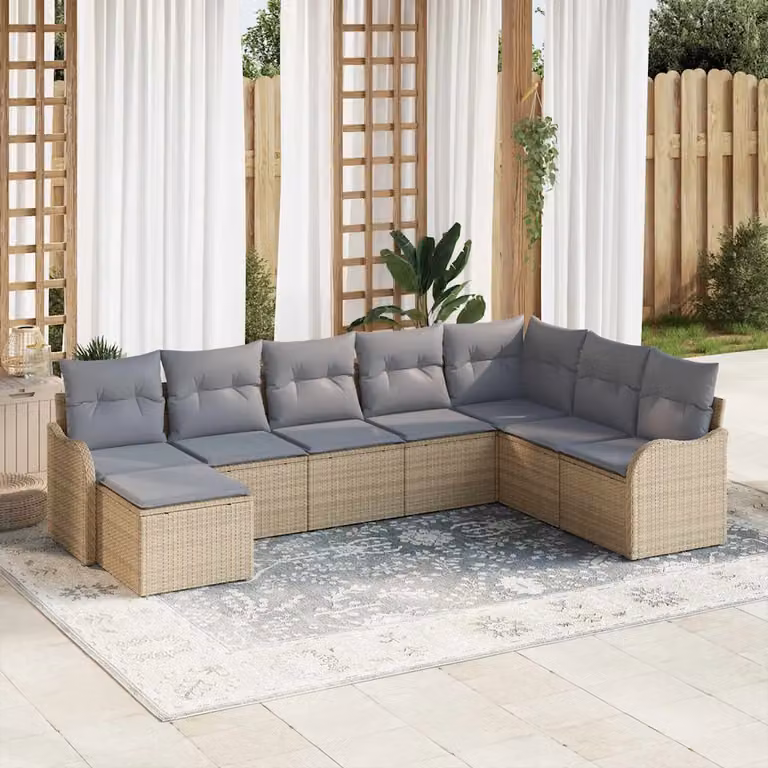 Set Divano da Giardino vidaXL 8 pz a Forma a L con Cuscini Beige e Grigio in Polyrattan e Acciaio