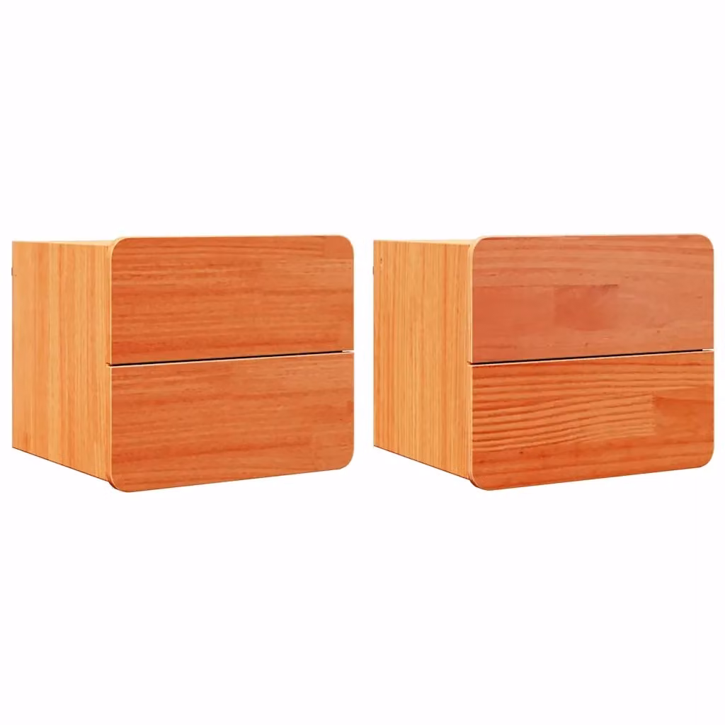 Set di 2 comodini vidaXL in legno di pino massello marrone, sospesi a parete, L 39 cm x P 34 cm x H 33 cm – 2