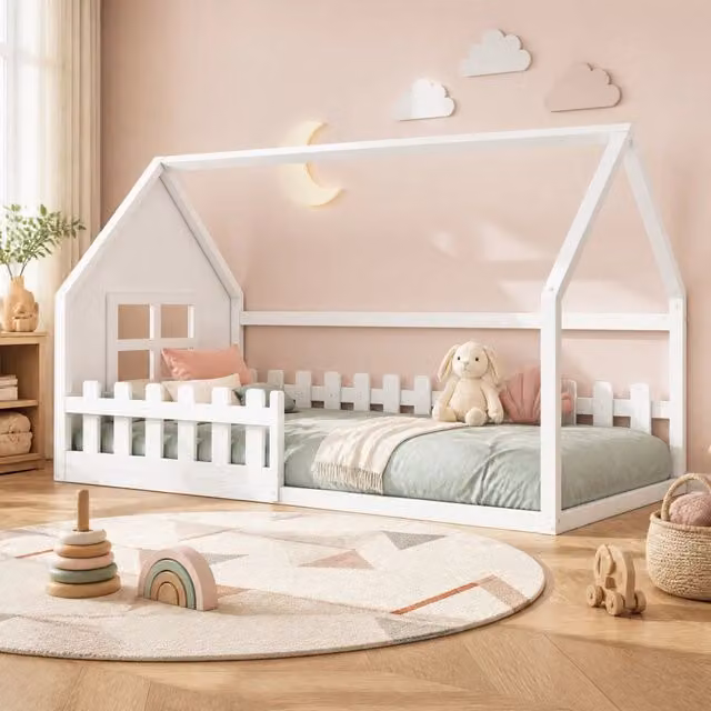Letto per bambini a casetta 90x200 cm bianco in pino e MDF