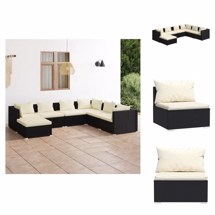 vidaXL set da salotto da giardino 7 pezzi con cuscini in poly rattan nero - Set di mobili da giardino