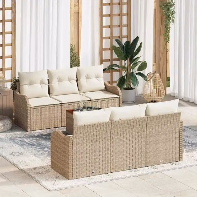 Set Divano da Giardino 7 pz Beige e Crema polyrattan 3356069
