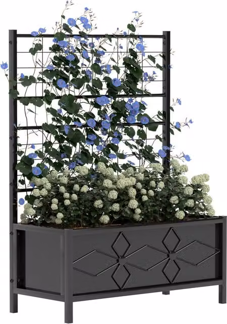 Fioriera Rialzata Zephmum in Acciaio Galvanizzato Nero per Giardino e Orto L: 90 cm, P: 40 cm, H: 120 cm