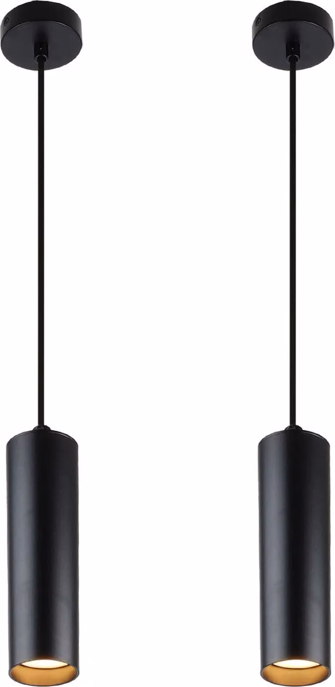 confezione da 2 lampade a sospensione da soffitto moderne e minimaliste in alluminio nero a forma di tubo lungo 20 cm con attacco per lampada GU10, regolabile in altezza