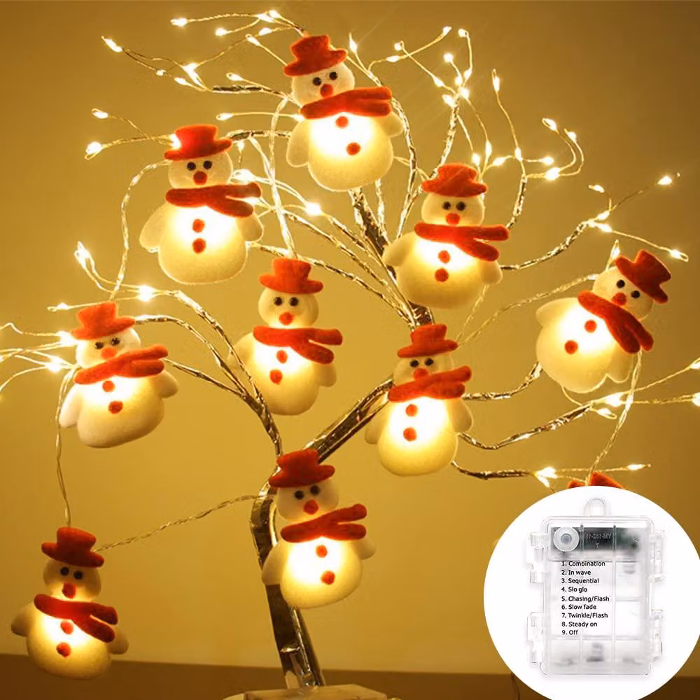 Catena luminosa a forma di pupazzo di neve, 4 metri, 25 LED, 8 modalità, per interni/esterni