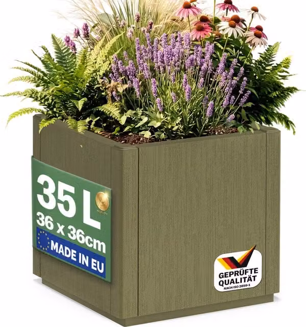 Vaso da giardino Casaria in plastica, disponibile nei colori antracite e verde, L/P/H: 36 x 36 x 35 cm – 1