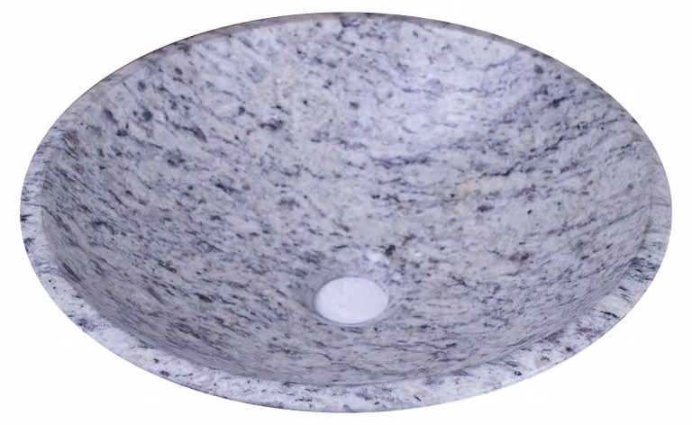 Lavabo in pietra naturale rotondo, diametro 34 cm, con piletta