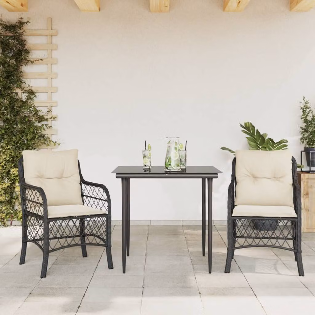Maison Exclusive - Set da Bistrò 3 pz con Cuscini Nero in Polyrattan