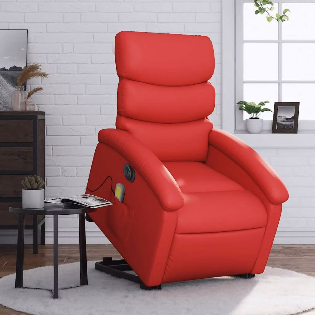 vidaXL Poltrona Alzapersona Reclinabile Elettrica Rossa in Similpelle con Braccioli – 1