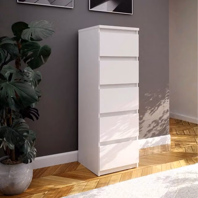 Cassettiera Morgan Veriaffari con 5 cassetti bianco opaco L: 42 cm, P: 42.2 cm, H: 128.1 cm
