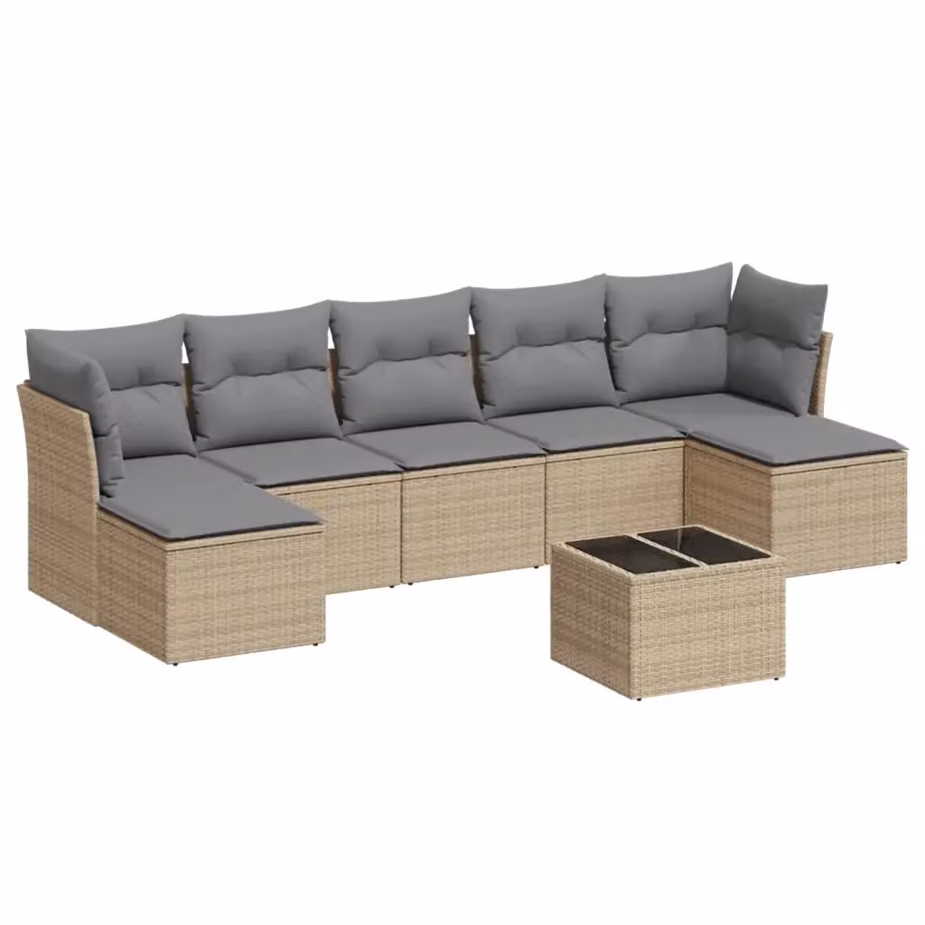 vidaXL Set Divano da Giardino 8 pz Moderno con Cuscini Beige e Tavolino in Metallo e Vetro – 2