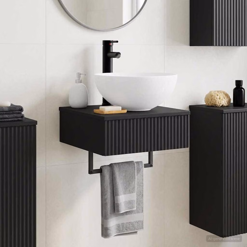 Lavabo da parete vidaXL nero in legno ingegnerizzato L: 40 cm, P: 41 cm, H: 40,5 cm