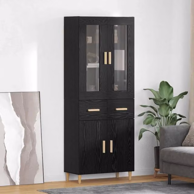 Credenza moderna vidaXL in legno MDF color rovere nero con ante a battente e ripiani interni L: 69,5 cm, P: 34 cm, H: 180 cm – 1