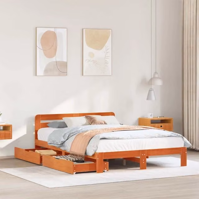 Giroletto senza Materasso-Struttura Letto Marrone Cera 150x200 cm Legno di Pino 139293
