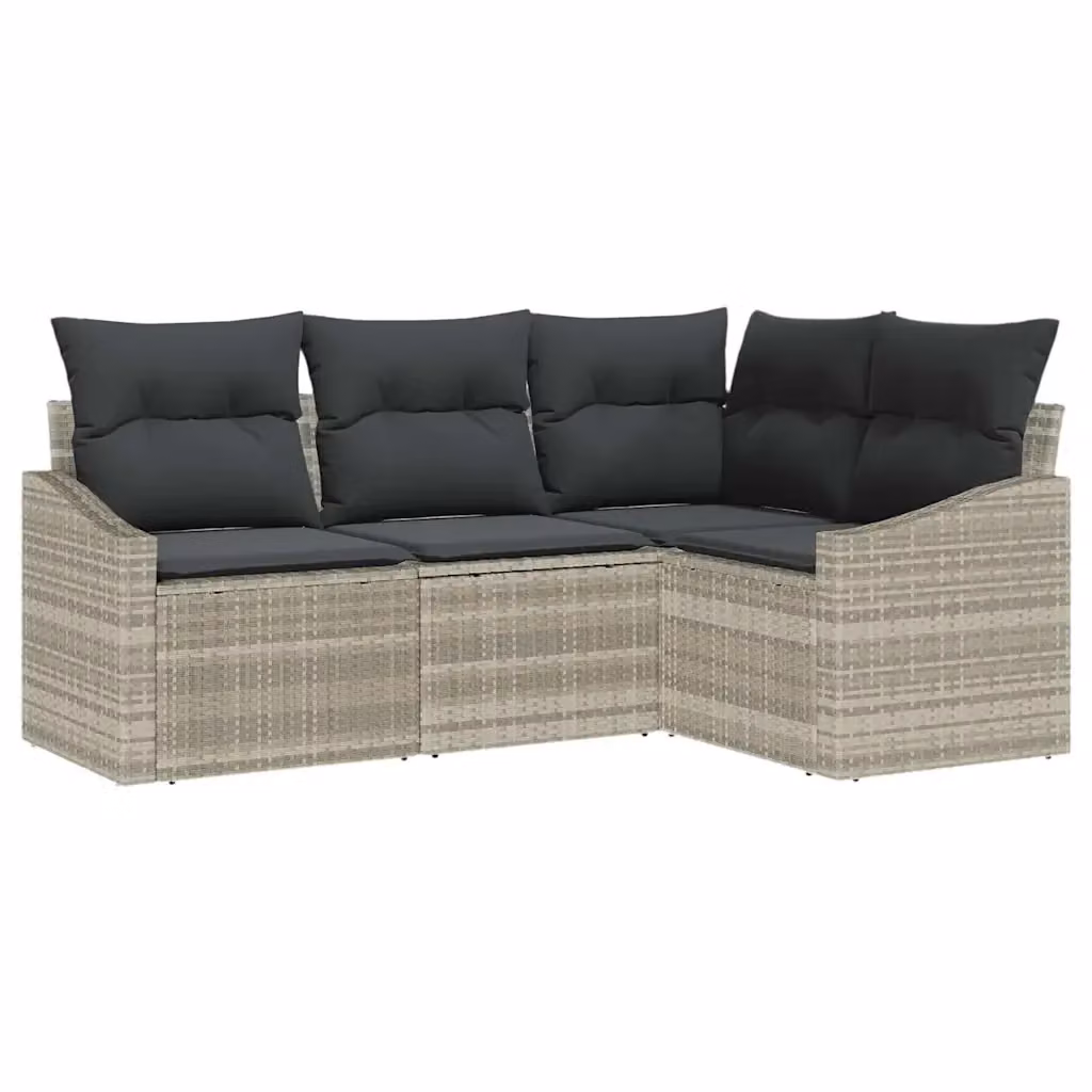 Set Divano da Giardino vidaXL 4 pz a Forma a L Grigio con Cuscini e Struttura in Metallo e Polyrattan – 2