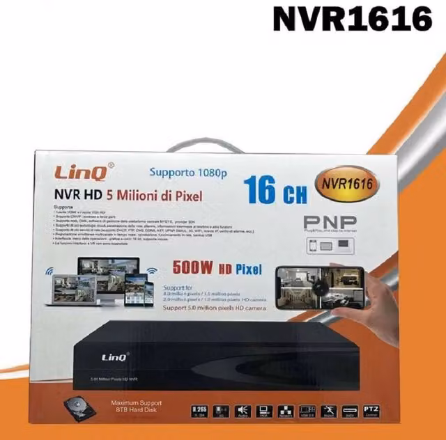 NVR Trade Shop Nvr1616 con 16 canali Full HD 1080p, tecnologia Wifi, compressione H.264/H.265 e Switch PoE, colore nero