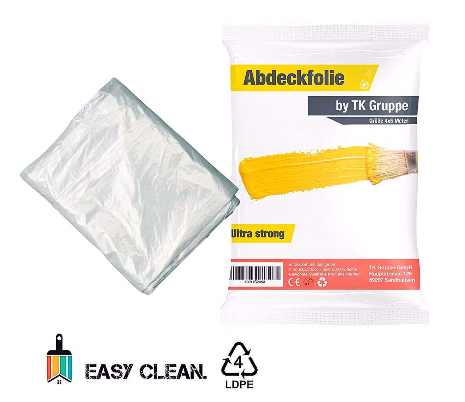 Easy Clean - Pellicola per mascheratura 4 x 5 m - extra forte ed extra spessa - trasparente - telone per mascheratura come accessorio per la pittura