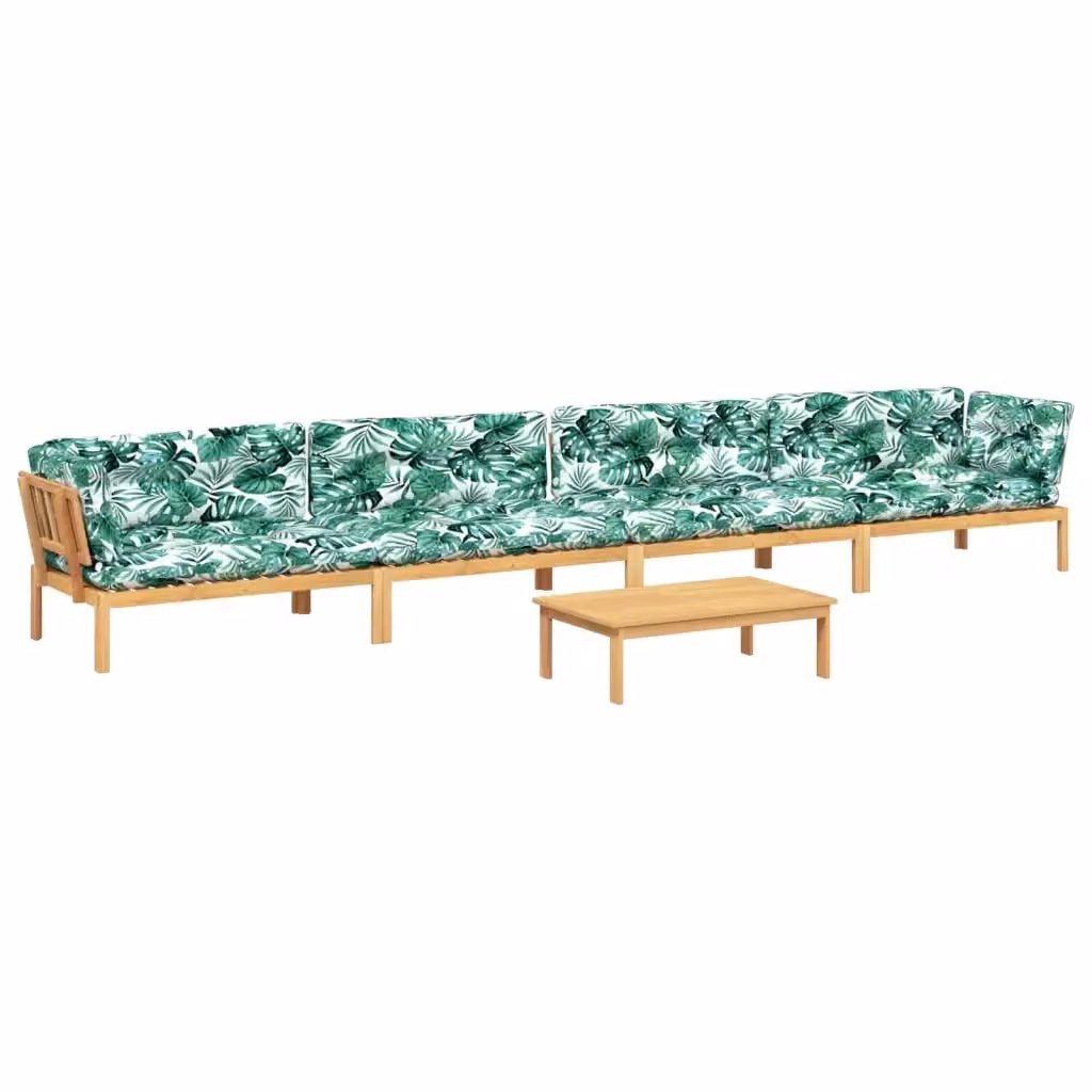 Set Divano da Giardino a L vidaXL in Legno di Acacia con Cuscini Floreali Verdi e Tavolino da Esterno – 2