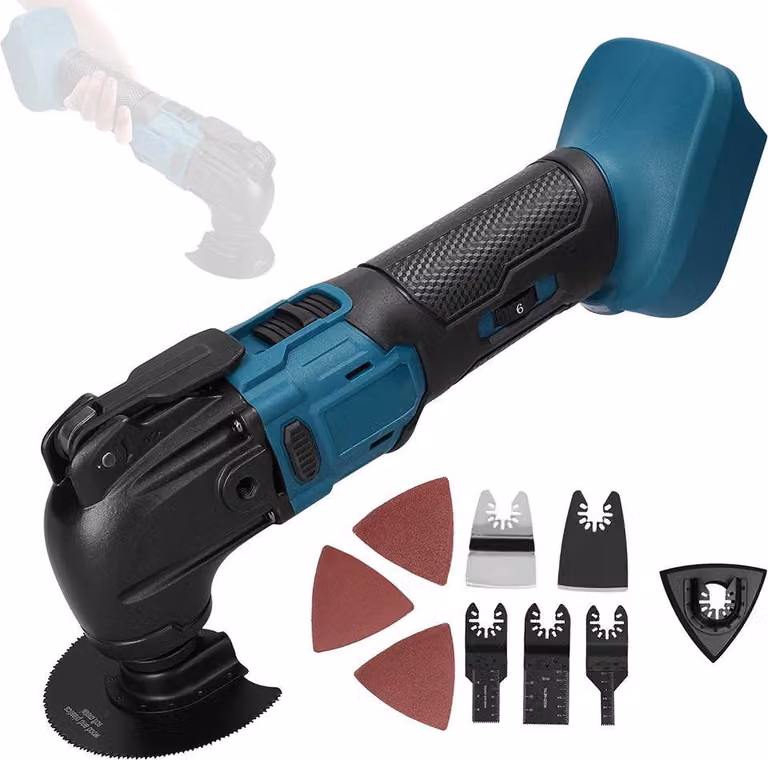 Set di utensili multifunzione oscillanti - Attrezzo a batteria senza batteria - Velocità regolabile su 6 livelli fino a 20000 giri al minuto - Ideale per tagliare il legno, rimuovere chiodi, raschiare e levigare - Per uso domestico e fai-da-te