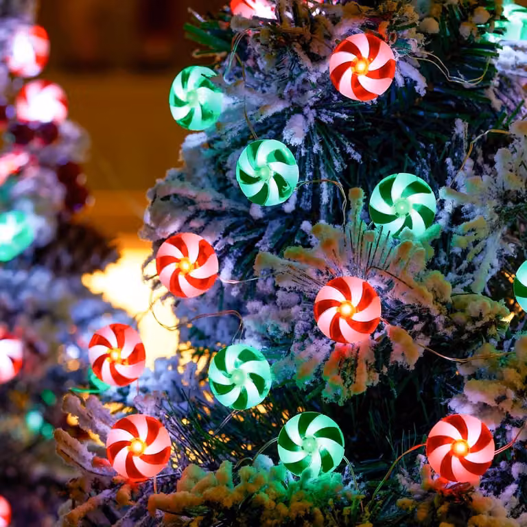 Catena luminosa a LED, 3 metri, 20 decorazioni a forma di bastoncino di zucchero, decorazioni natalizie