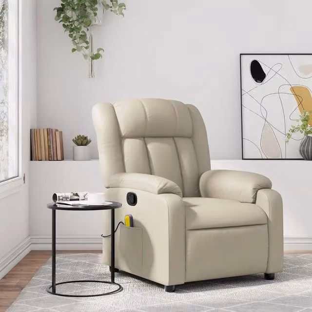 Divano Sedia-Poltrona reclinabile massaggiante in Similpelle Crema 616844