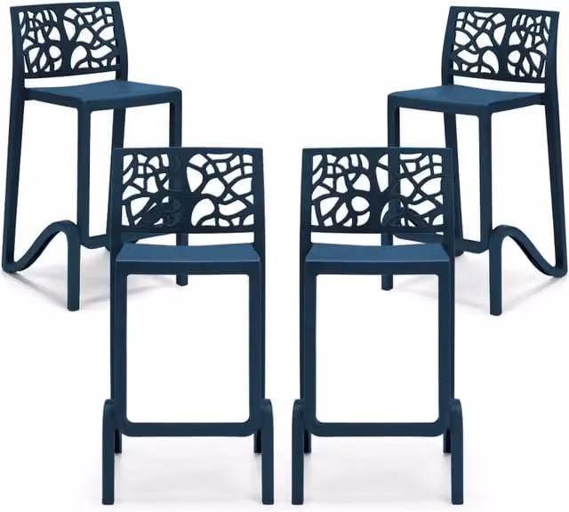 Set 4 sgabelli in polipropilene TETI altezza seduta 75cm, impilabile, idrorepellente, resistente ai raggi UV, design moderno e innovativo, ideale per la cucina, la veranda o giardino colore Petrolio