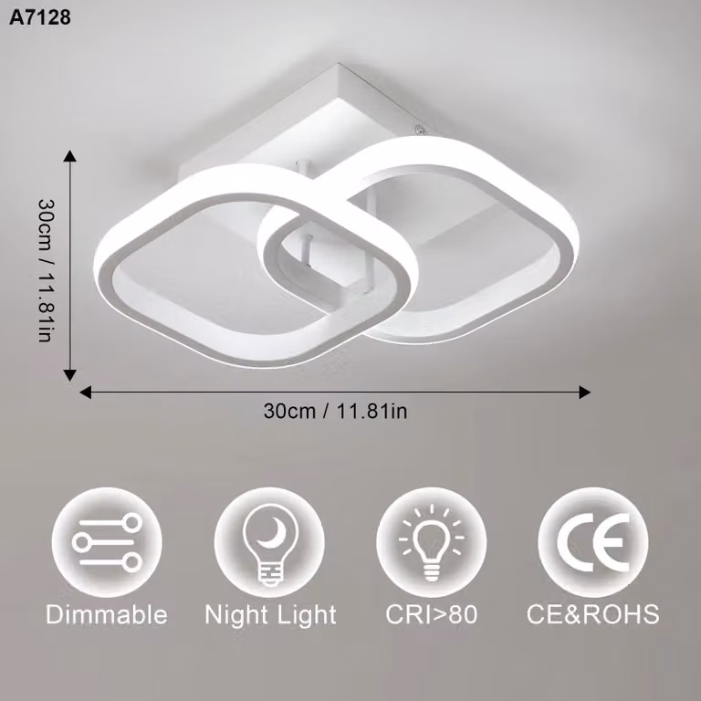 Pannello LED per soffitto - Modello A7128 - Corpo in alluminio - 2 sorgenti luminose - 220 V - Non dimmerabile - Bianco - Adatto per ambienti da 5 a 10 m²