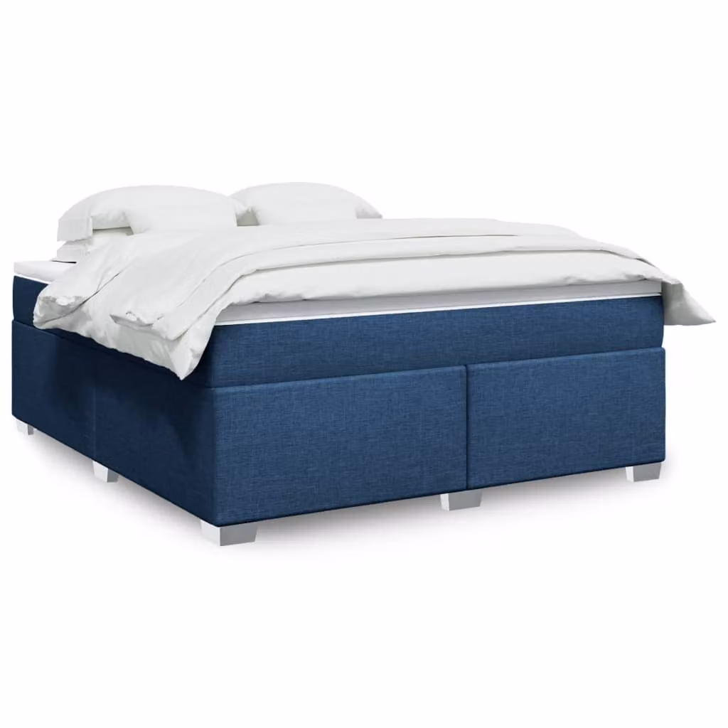 vidaXL Giroletto a Molle con Materasso Ibrido in Tessuto Blu e Bianco, L 180 cm x P 200 cm