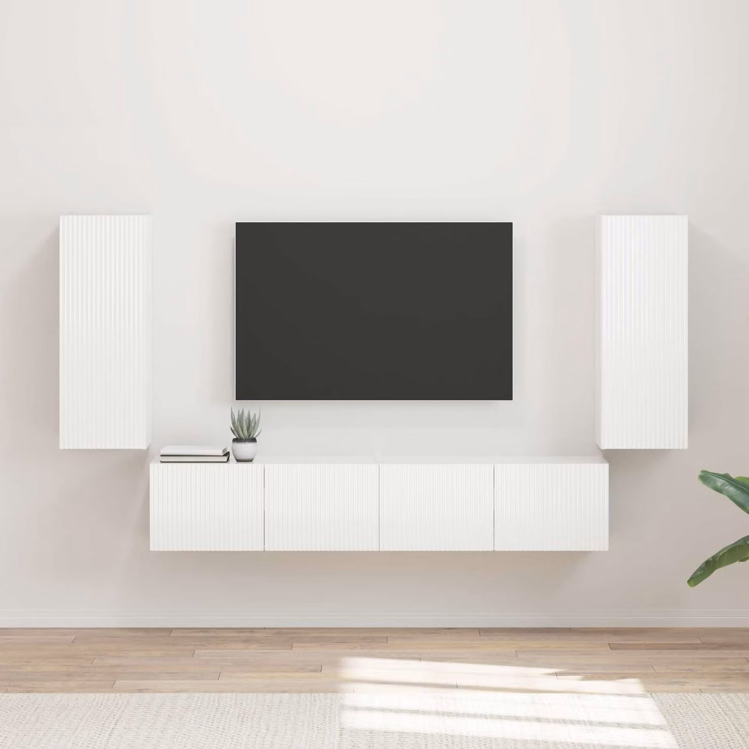 vidaXL Set di 4 Mobiletti da TV a Parete Moderni in MDF Bianco Lucido