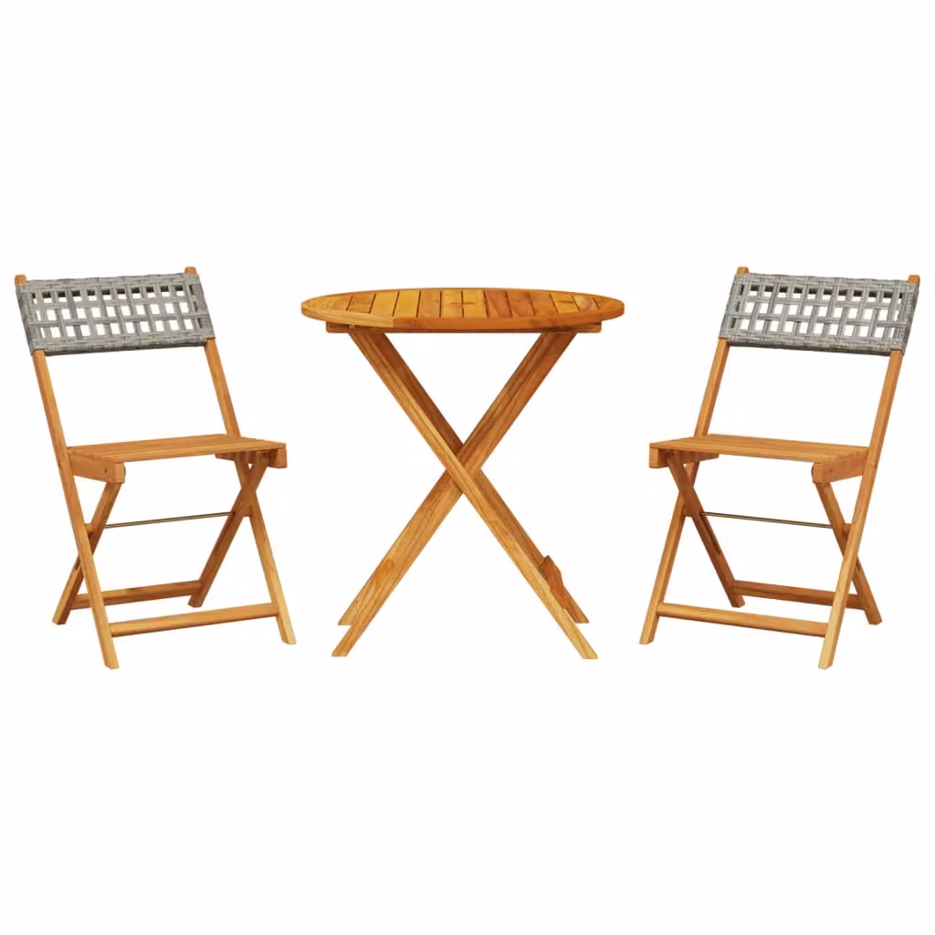 Set da Bistrot 3 pz Grigio in Polyrattan e Legno Massello