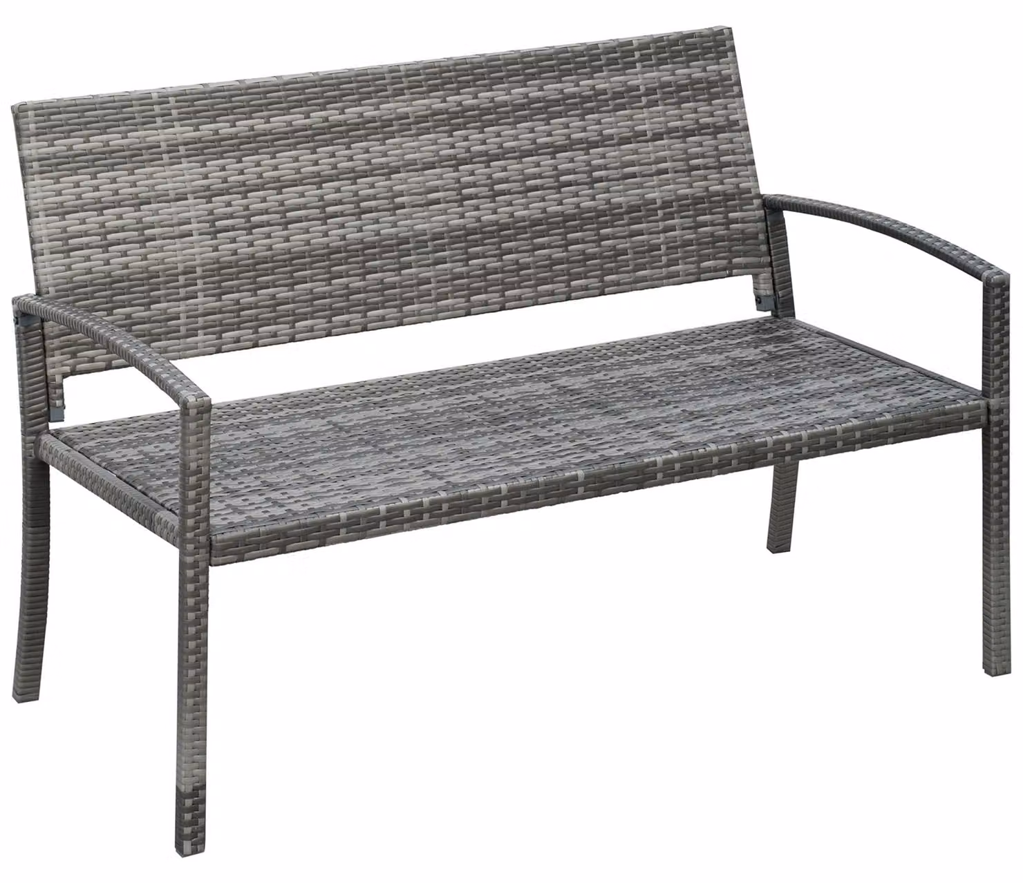 Panca da giardino Moonbite, modello a due posti, con aspetto rattan, dimensioni 122 x 60 x 85 cm. Panca da parco con struttura in acciaio, resistente fino a 320 kg, resistente ai raggi UV, adatta sia per interni che per esterni. Materiali: acciaio, colore