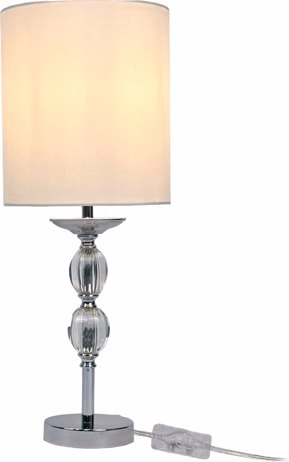 Lampada da tavolo Relaxdays, base in vetro, paralume in tessuto, E27, A x P: 50 x 18,5 cm, design cristallo, lampada da tavolo con cavo, bianco/argento