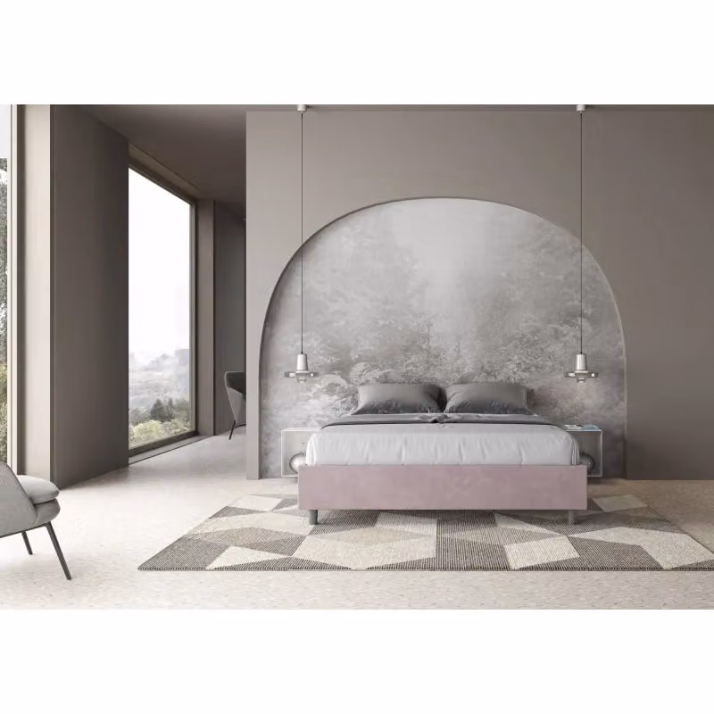 Letto matrimoniale alla francese Ityhome Azelia imbottito in microfibra blu L/P: 150 x 200 cm – 2